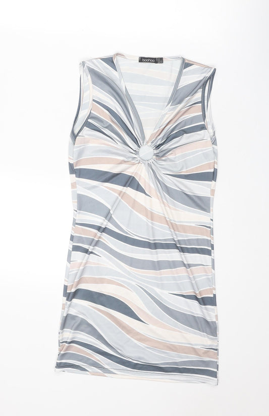 Boohoo Womens Multicoloured Geometric Polyester Mini Size 12 V-Neck Pullover - Ring Detail