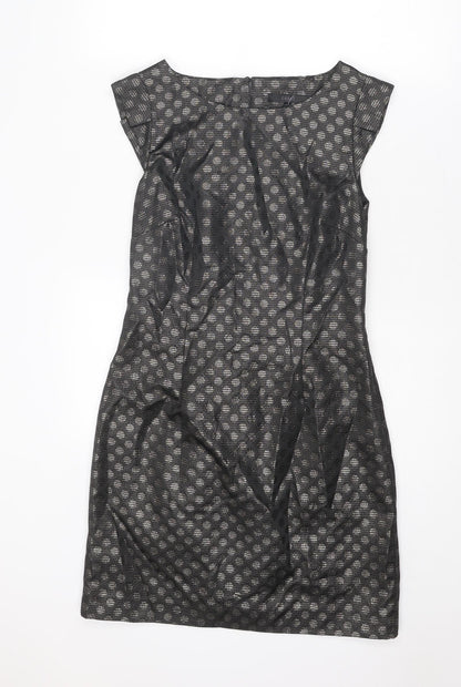 Coast Womens Black Geometric Polyester Shift Size 10 Round Neck Zip