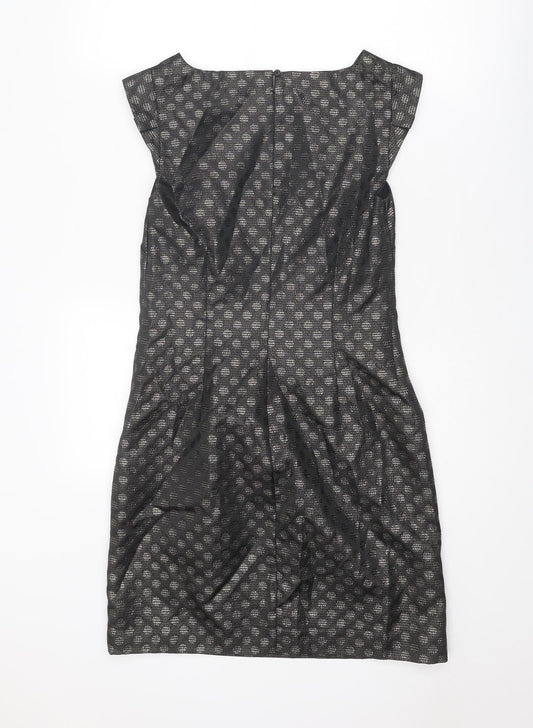 Coast Womens Black Geometric Polyester Shift Size 10 Round Neck Zip