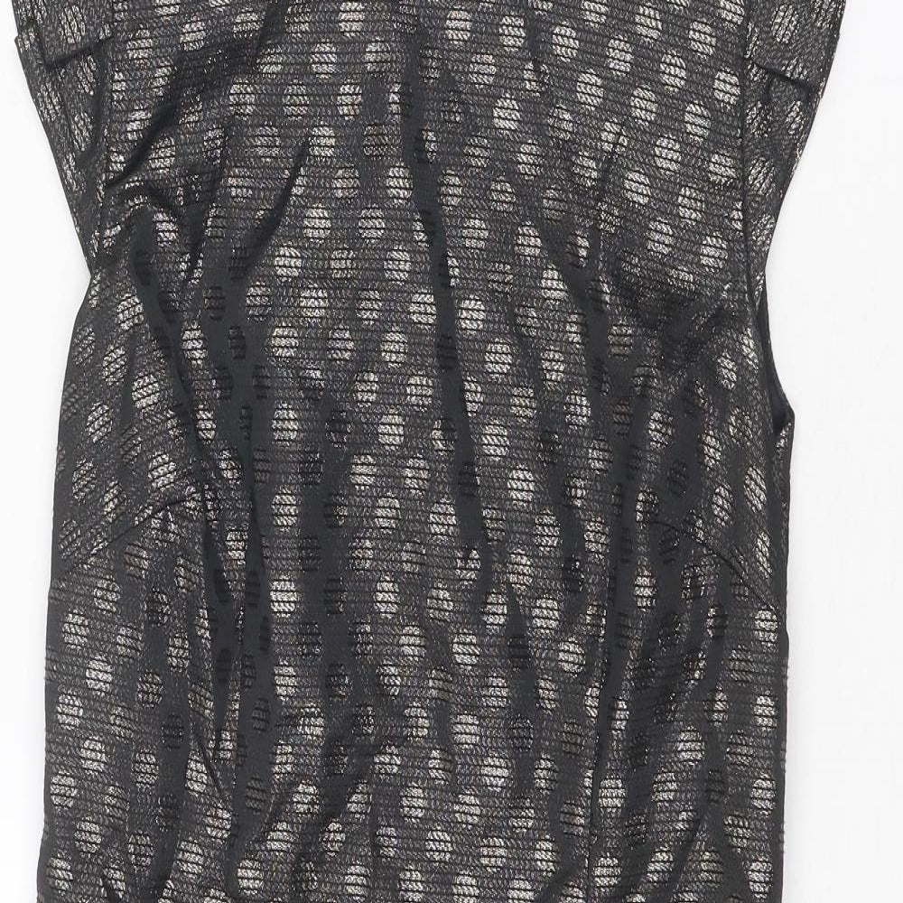 Coast Womens Black Geometric Polyester Shift Size 10 Round Neck Zip