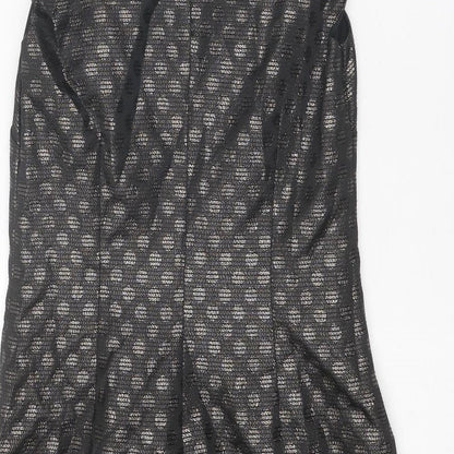 Coast Womens Black Geometric Polyester Shift Size 10 Round Neck Zip