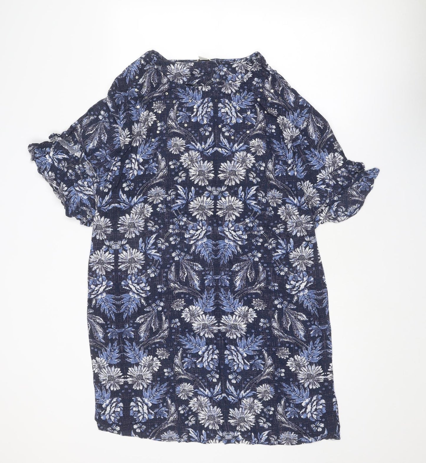 Monsoon Womens Blue Floral Viscose A-Line Size 8 Round Neck Pullover