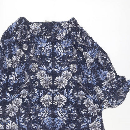 Monsoon Womens Blue Floral Viscose A-Line Size 8 Round Neck Pullover