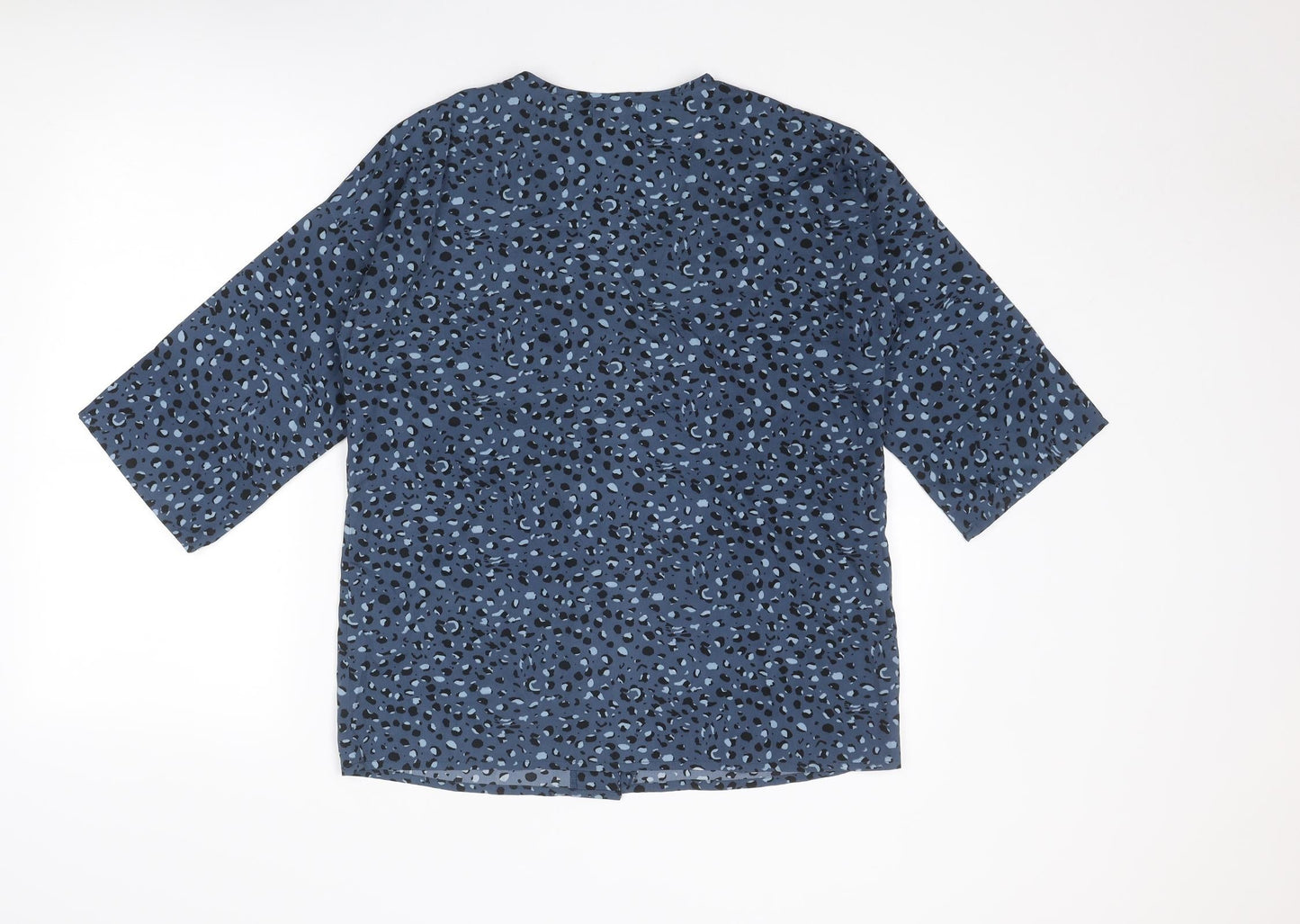 Boohoo Womens Blue Geometric Polyester Basic Blouse Size 6 V-Neck