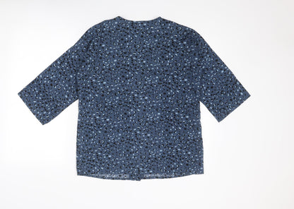 Boohoo Womens Blue Geometric Polyester Basic Blouse Size 6 V-Neck