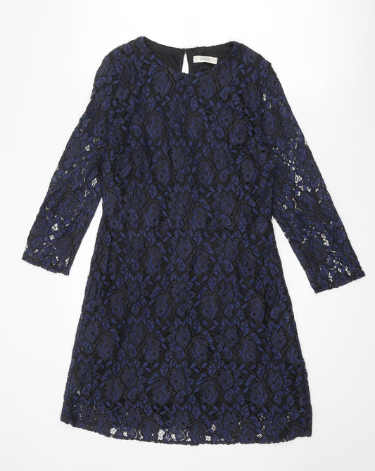 Oasis Womens Blue Polyamide Mini Size 14 Round Neck Zip - Open Back