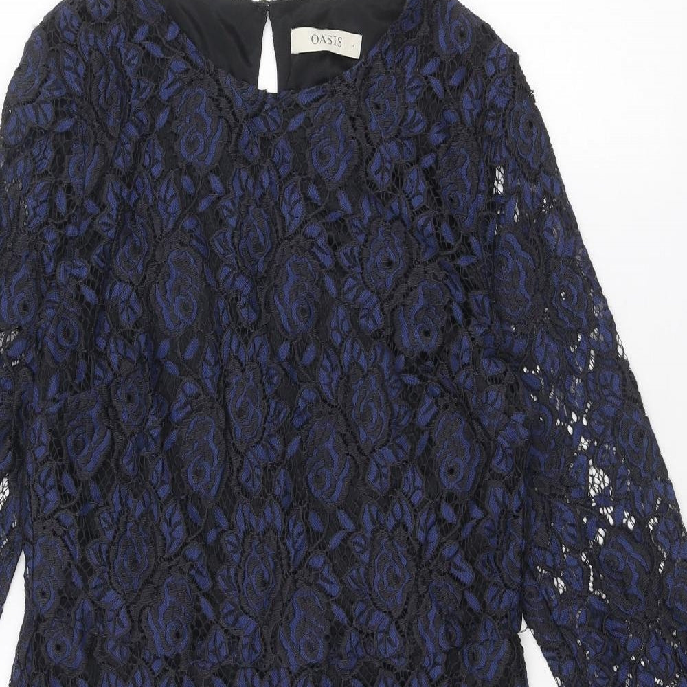 Oasis Womens Blue Polyamide Mini Size 14 Round Neck Zip - Open Back