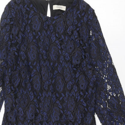 Oasis Womens Blue Polyamide Mini Size 14 Round Neck Zip - Open Back