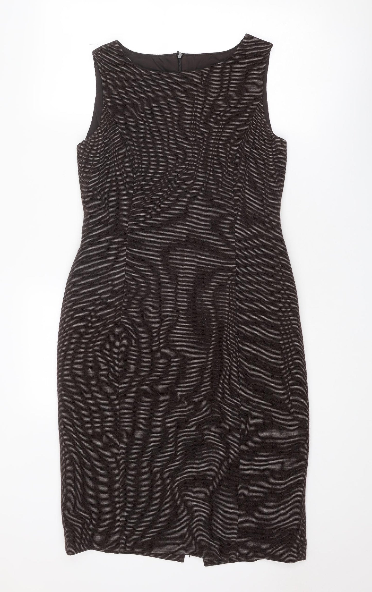 Betty Jackson Womens Brown Geometric Acrylic Shift Size 12 Round Neck Zip