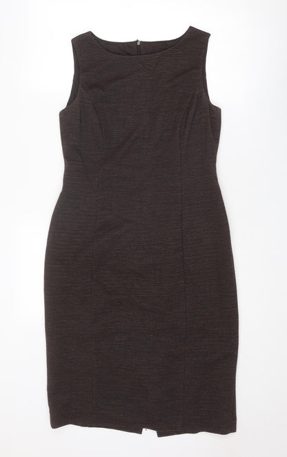 Betty Jackson Womens Brown Geometric Acrylic Shift Size 12 Round Neck Zip