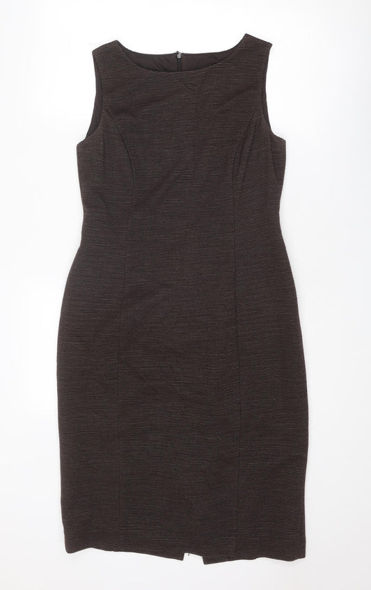 Betty Jackson Womens Brown Geometric Acrylic Shift Size 12 Round Neck Zip