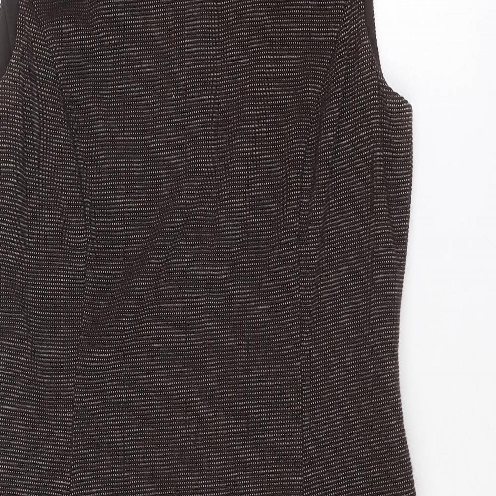 Betty Jackson Womens Brown Geometric Acrylic Shift Size 12 Round Neck Zip