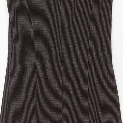 Betty Jackson Womens Brown Geometric Acrylic Shift Size 12 Round Neck Zip