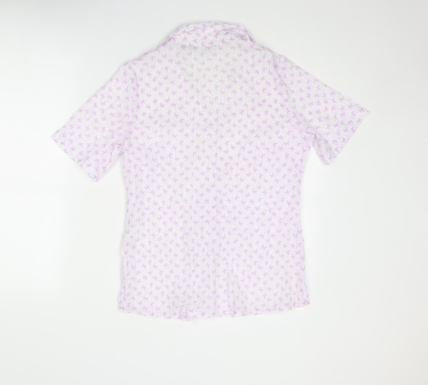 EWM Womens Purple Geometric Polyester Basic Button-Up Size 12 Collared - Butterfly Print