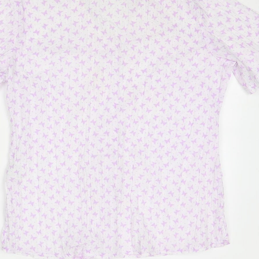 EWM Womens Purple Geometric Polyester Basic Button-Up Size 12 Collared - Butterfly Print