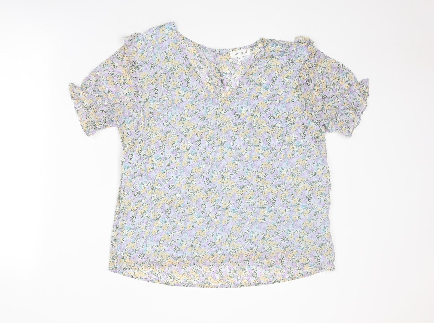 Moon Mood Womens Multicoloured Floral Polyester Basic Blouse Size XL V-Neck