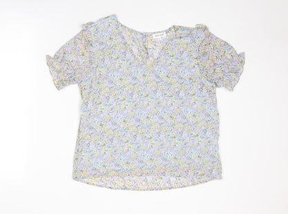 Moon Mood Womens Multicoloured Floral Polyester Basic Blouse Size XL V-Neck