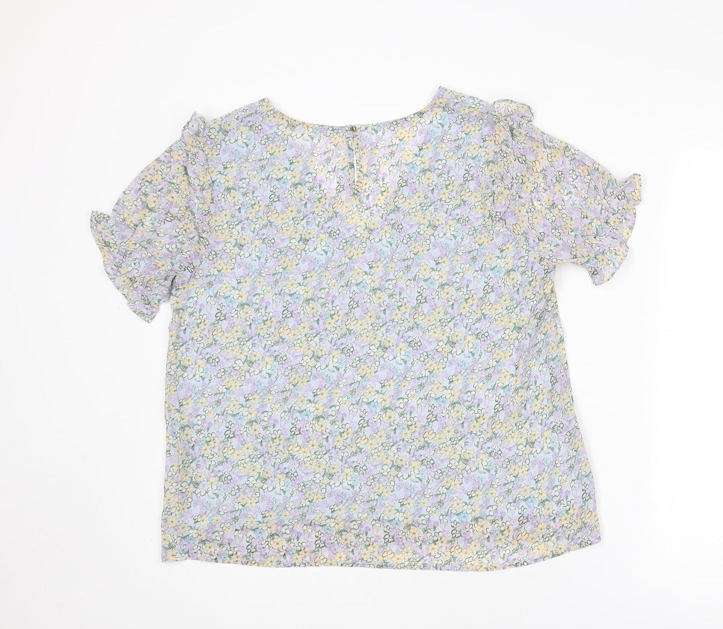 Moon Mood Womens Multicoloured Floral Polyester Basic Blouse Size XL V-Neck