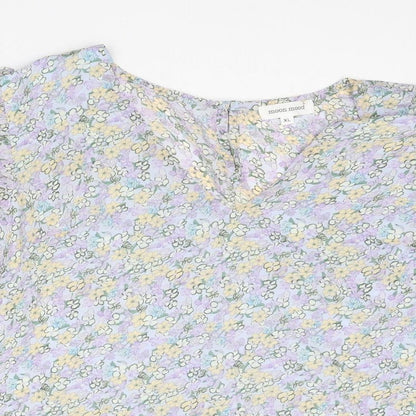 Moon Mood Womens Multicoloured Floral Polyester Basic Blouse Size XL V-Neck