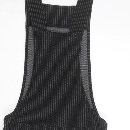 Topshop Womens Black Striped Polyester Pinafore/Dungaree Dress Size 6 Square Neck Pullover