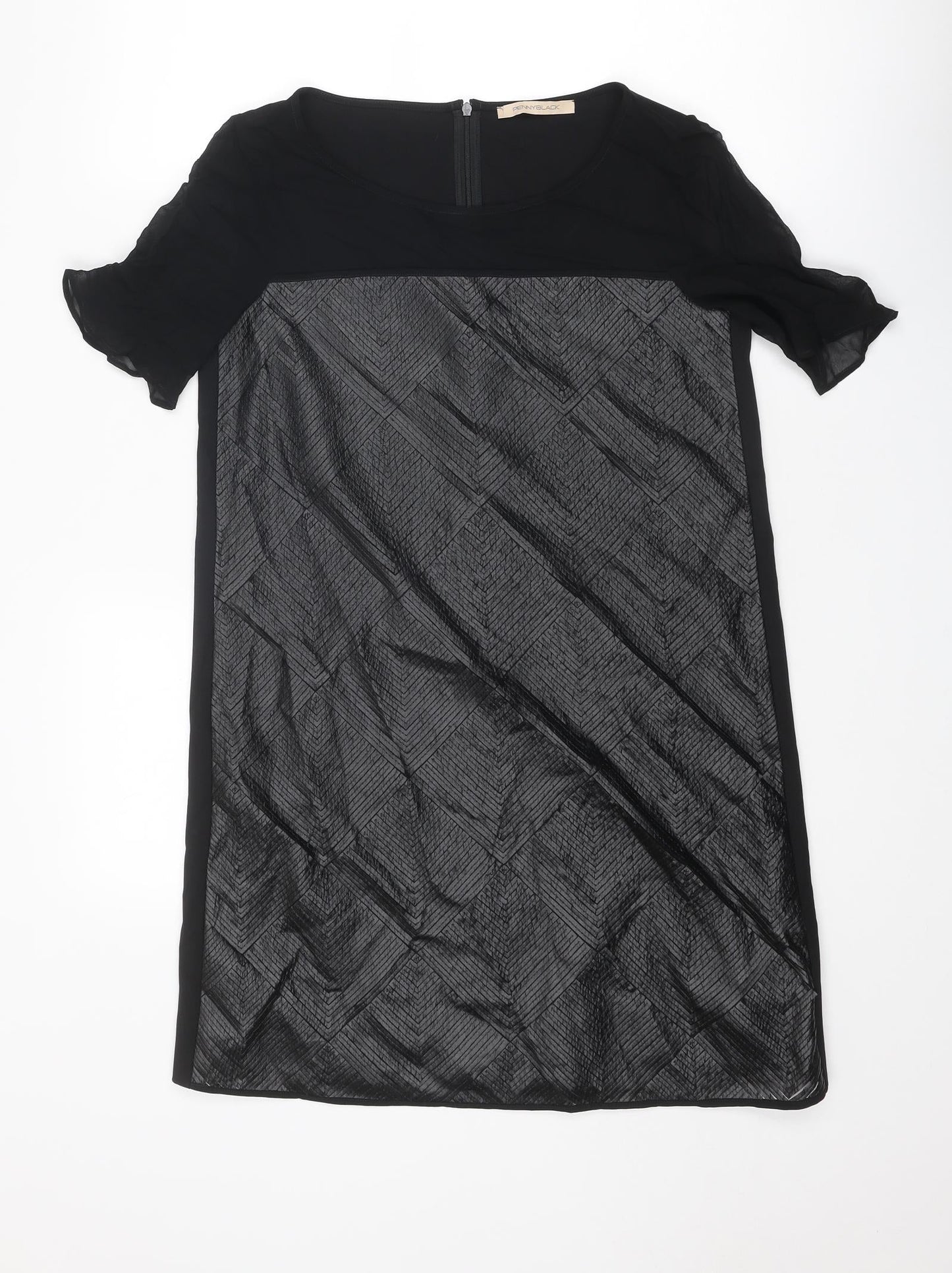 Penny Black Womens Black Viscose A-Line Size 8 Round Neck Zip