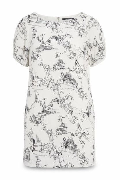 French Connection Womens Ivory Geometric Viscose A-Line Size 6 Round Neck Button - illustration print