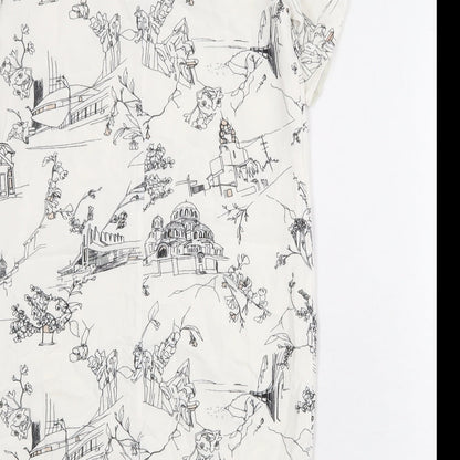 French Connection Womens Ivory Geometric Viscose A-Line Size 6 Round Neck Button - illustration print