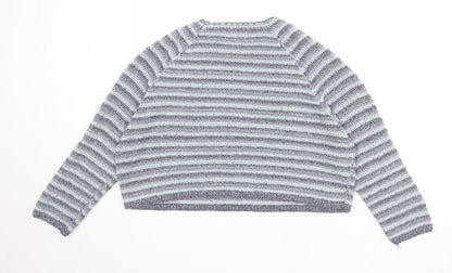 Mango Womens Blue Round Neck Striped Viscose Pullover Jumper Size S - Size S-M