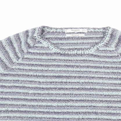 Mango Womens Blue Round Neck Striped Viscose Pullover Jumper Size S - Size S-M