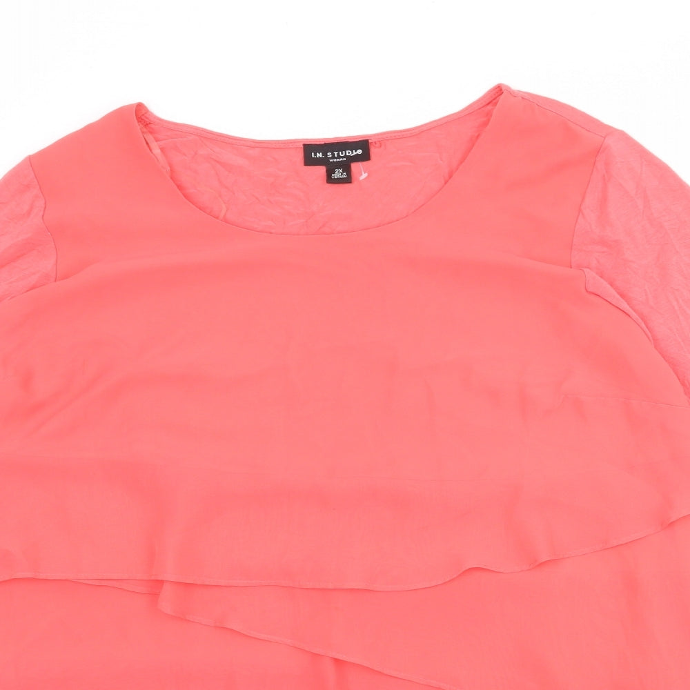 I.N. Studio Womens Purple Polyester Basic Blouse Size 2XL Round Neck