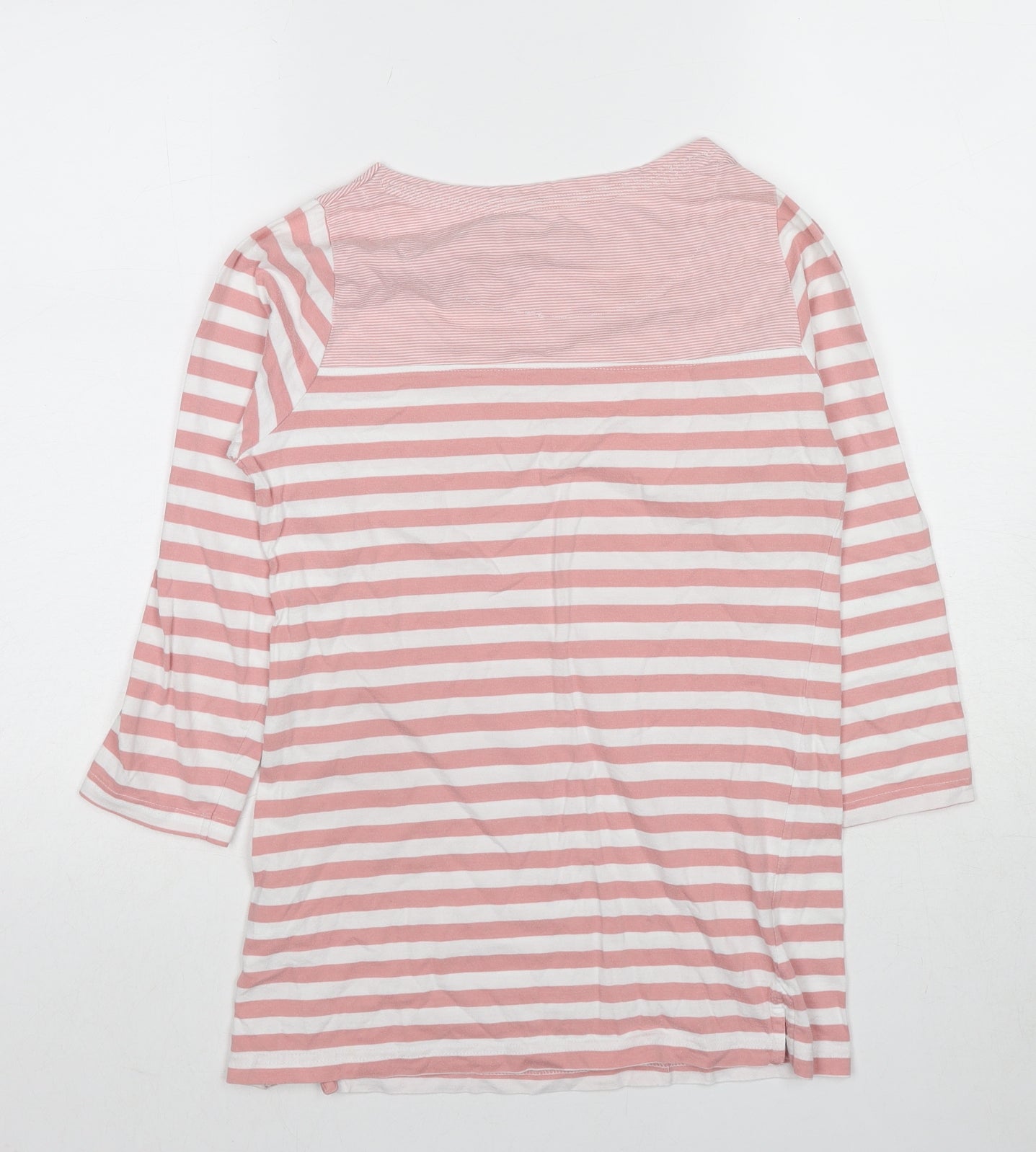 Cuba&Co Womens Pink Striped Cotton Basic T-Shirt Size 8 Boat Neck