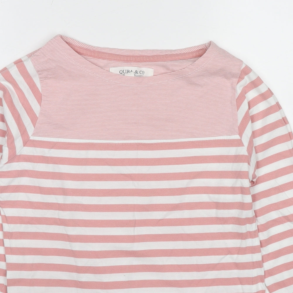 Cuba&Co Womens Pink Striped Cotton Basic T-Shirt Size 8 Boat Neck
