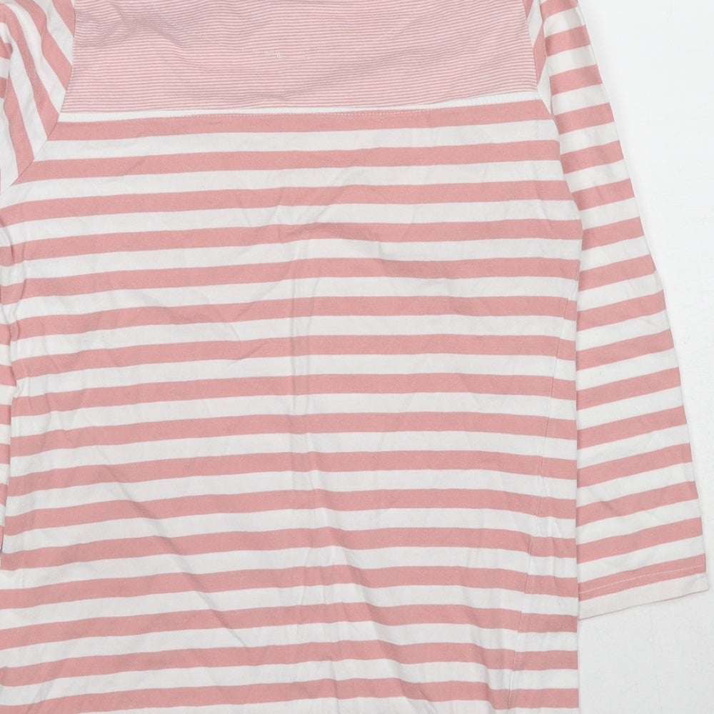 Cuba&Co Womens Pink Striped Cotton Basic T-Shirt Size 8 Boat Neck