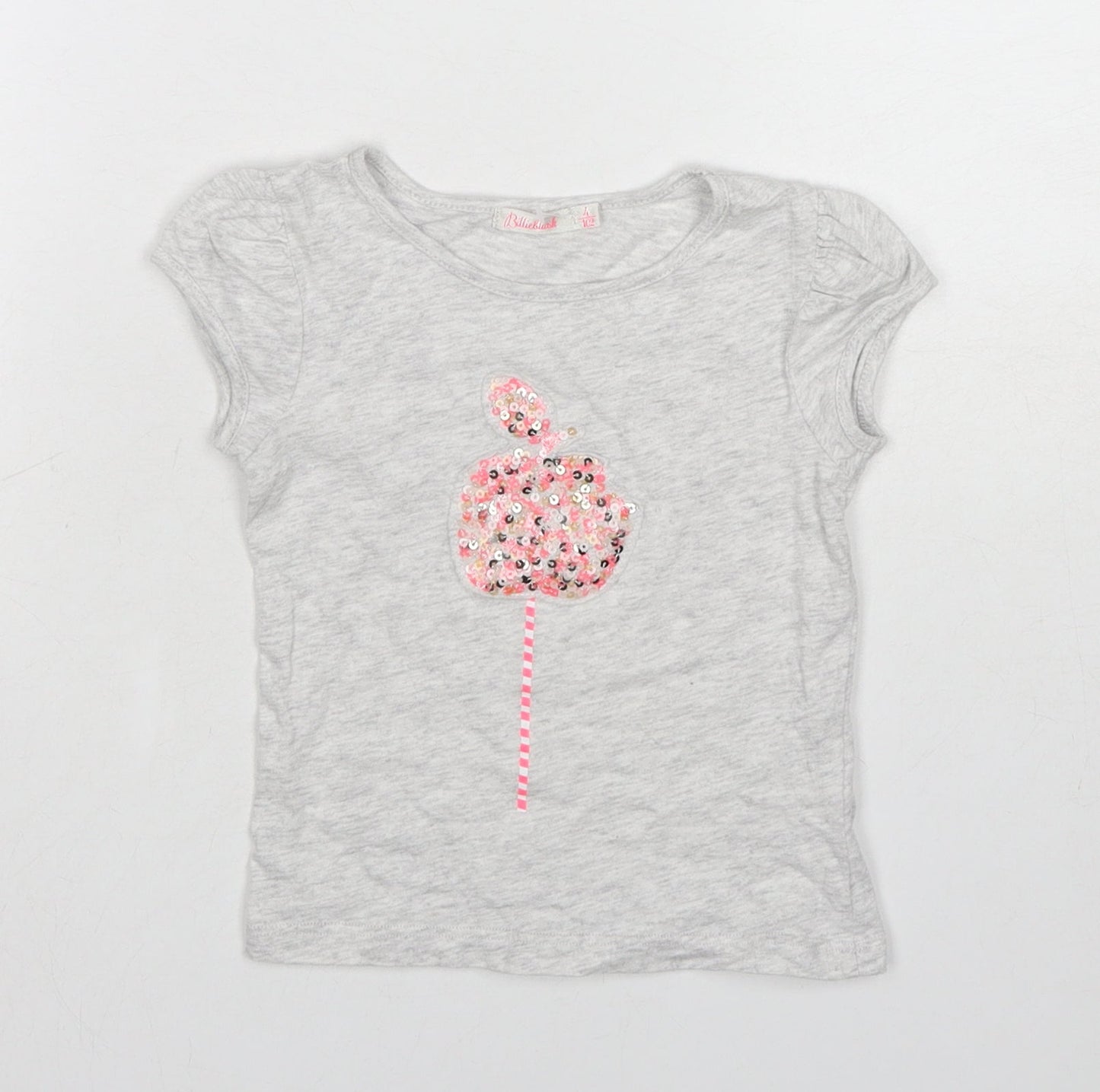Billieblush Girls Grey Cotton Basic T-Shirt Size 4 Years Boat Neck Pullover