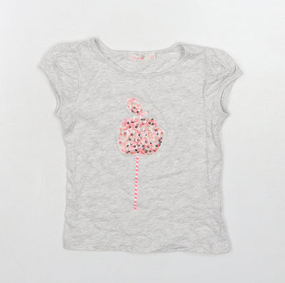 Billieblush Girls Grey Cotton Basic T-Shirt Size 4 Years Boat Neck Pullover