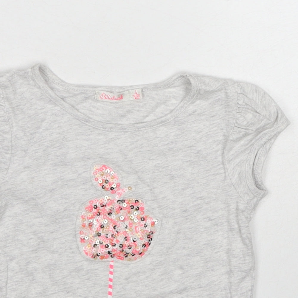Billieblush Girls Grey Cotton Basic T-Shirt Size 4 Years Boat Neck Pullover