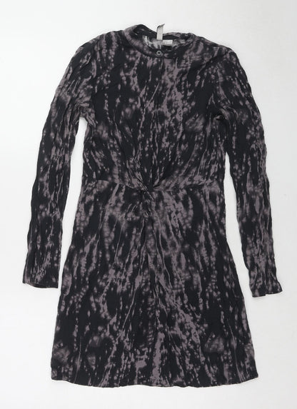 Divided by H&M Womens Black Tie Dye Viscose A-Line Size 8 Round Neck Button