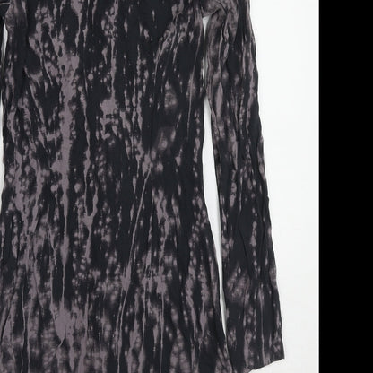 Divided by H&M Womens Black Tie Dye Viscose A-Line Size 8 Round Neck Button