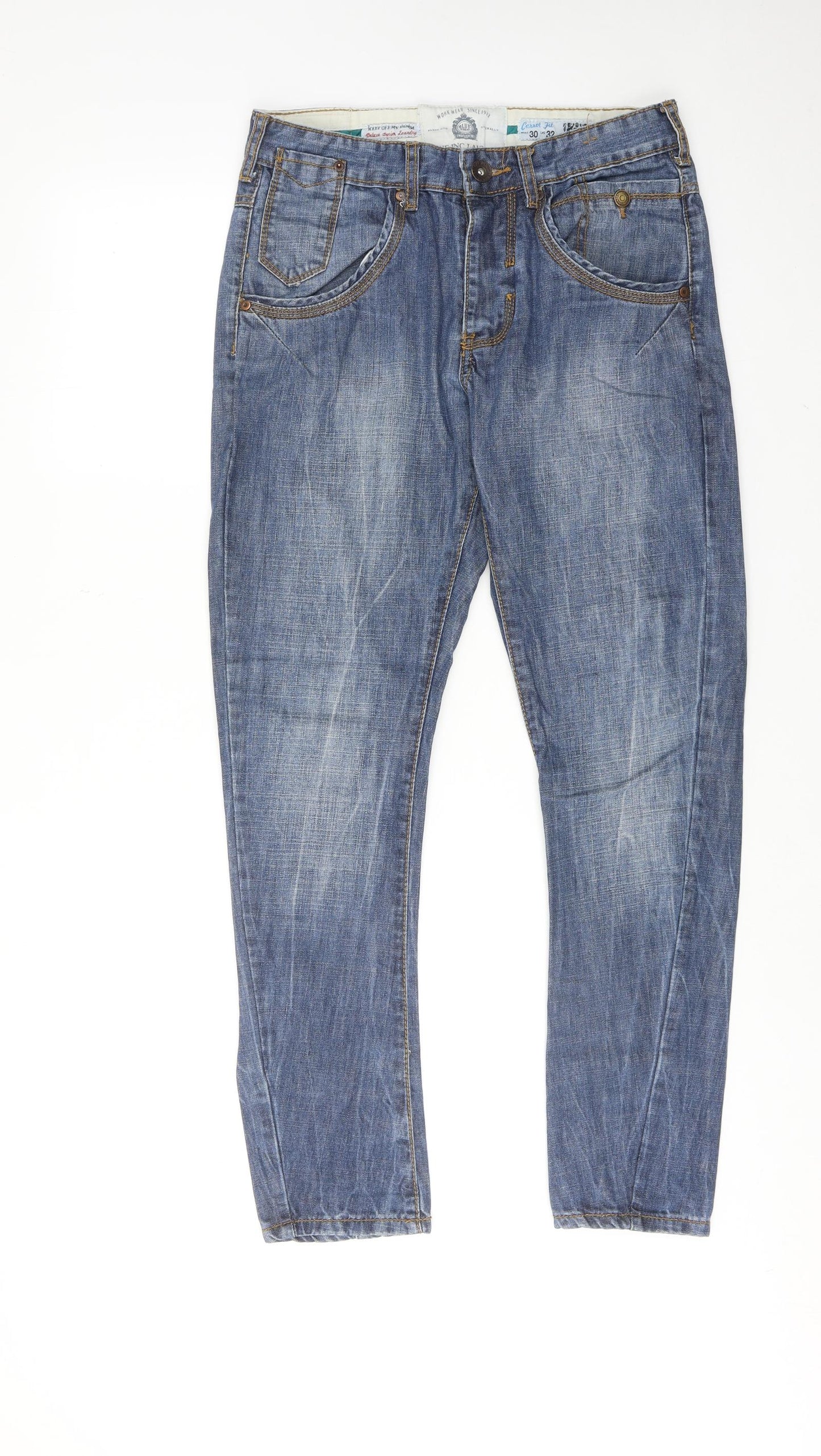 Blue Inc Mens Blue Cotton Straight Jeans Size 30 in L32 in Regular Button