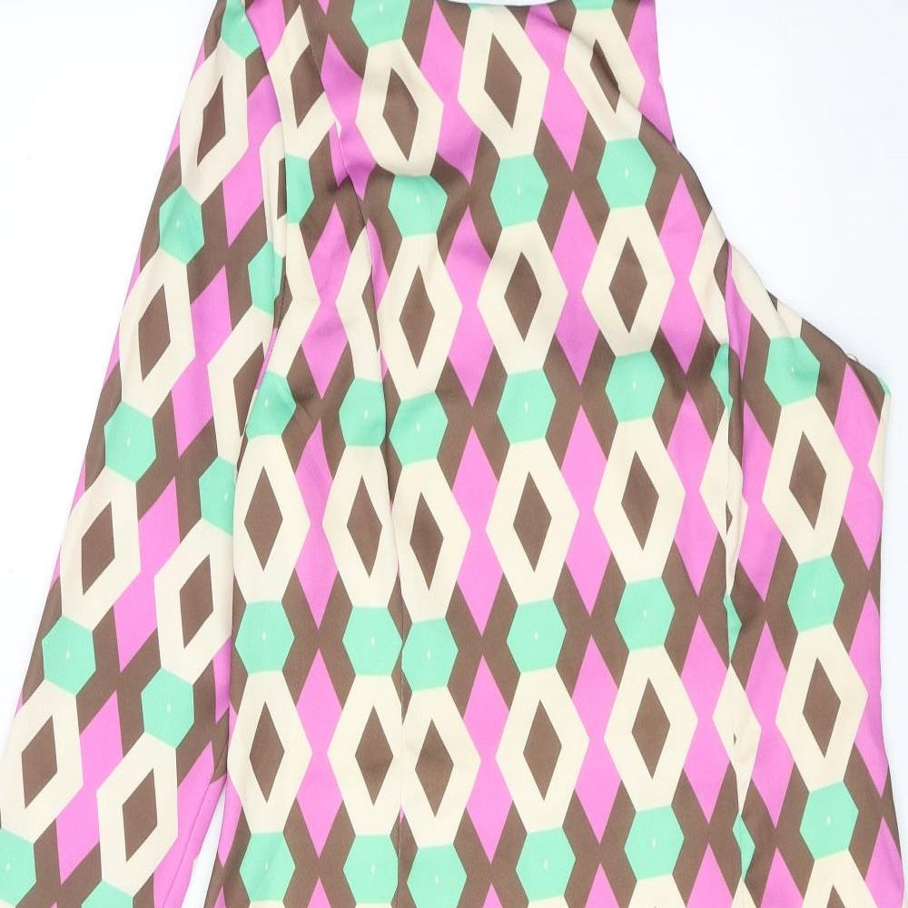 Zara Womens Pink Geometric Polyester A-Line Size XL One Shoulder Button