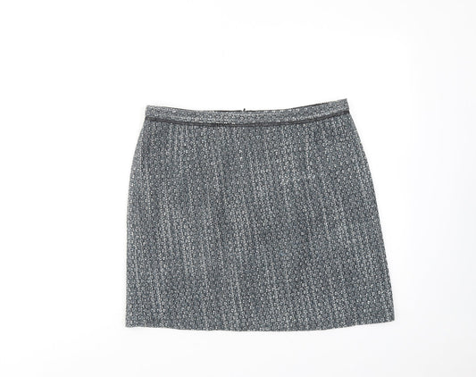 Limited Edition Womens Black Geometric Acrylic A-Line Skirt Size 12 Zip