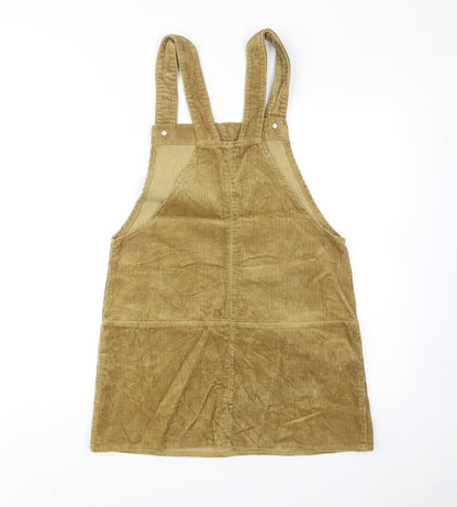 Zara Womens Brown Cotton Pinafore/Dungaree Dress Size XS Square Neck Button