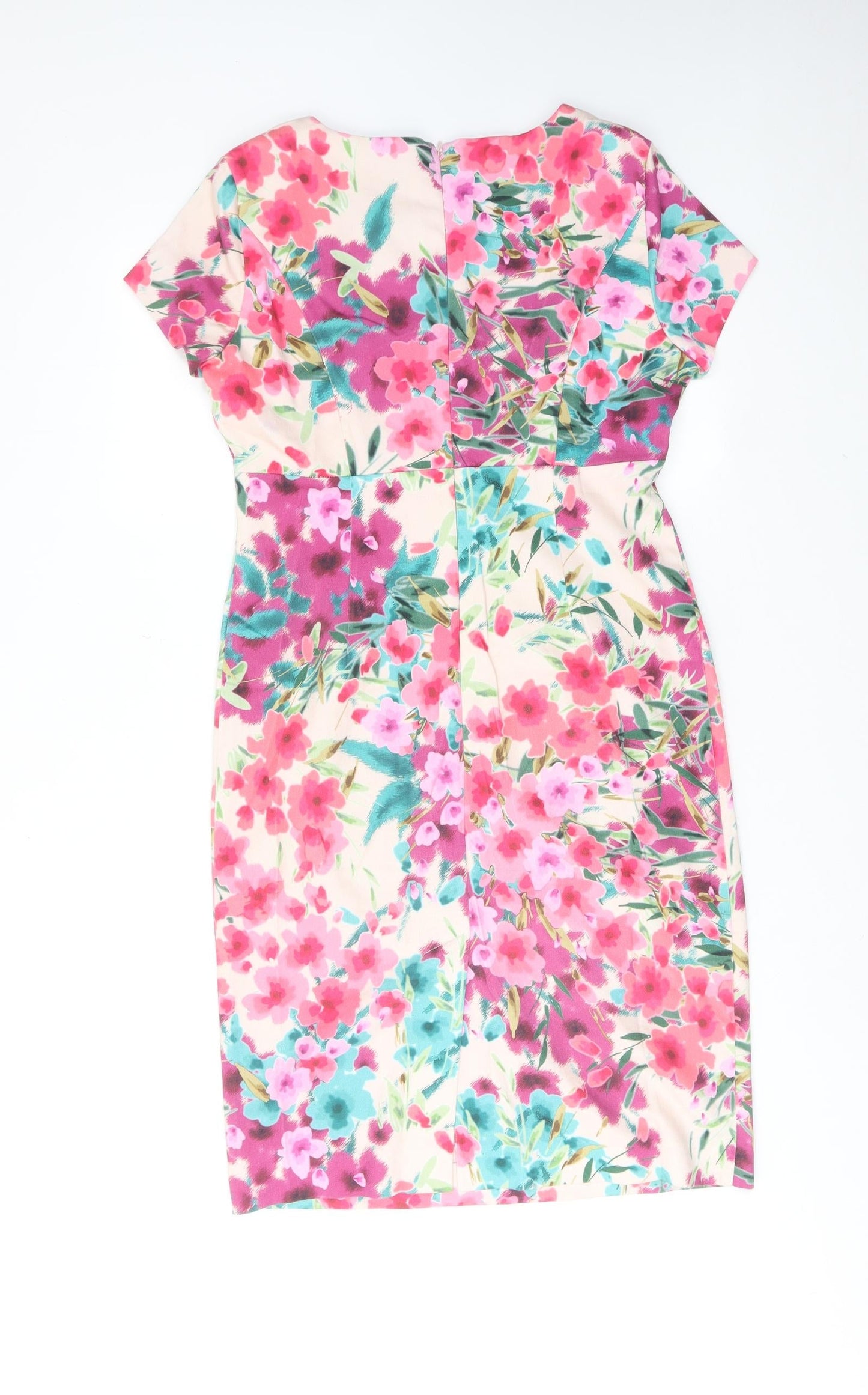 CC Womens Pink Floral Cotton Shift Size 12 Round Neck Zip