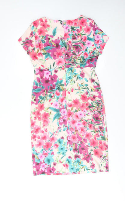 CC Womens Pink Floral Cotton Shift Size 12 Round Neck Zip