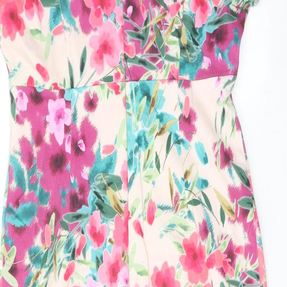 CC Womens Pink Floral Cotton Shift Size 12 Round Neck Zip