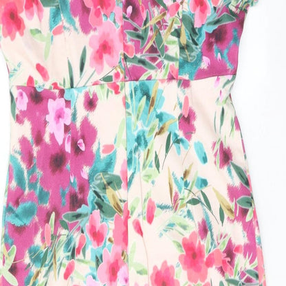 CC Womens Pink Floral Cotton Shift Size 12 Round Neck Zip