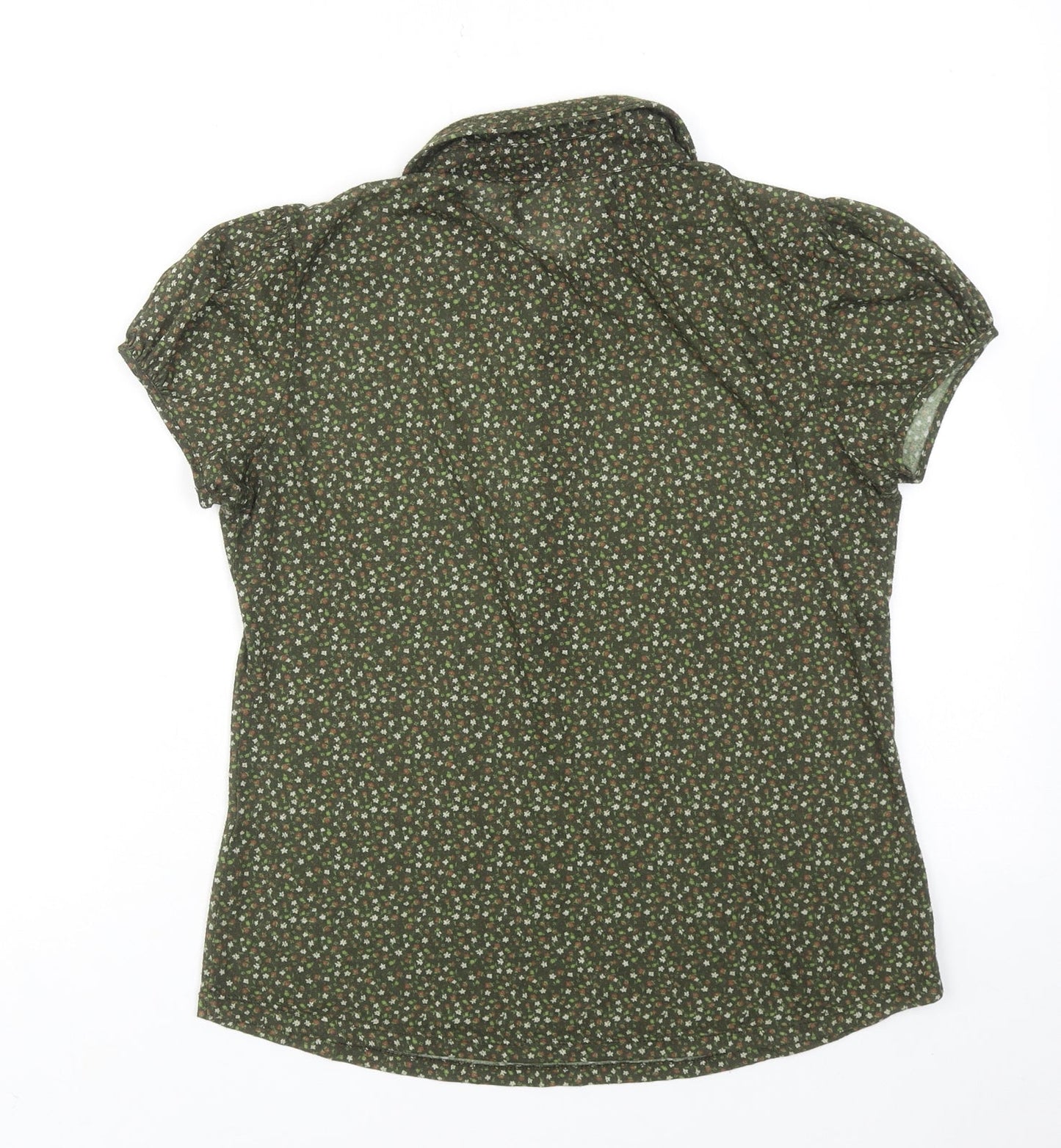 Zara Womens Green Floral Polyester Basic Button-Up Size L Collared