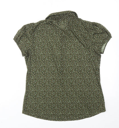 Zara Womens Green Floral Polyester Basic Button-Up Size L Collared
