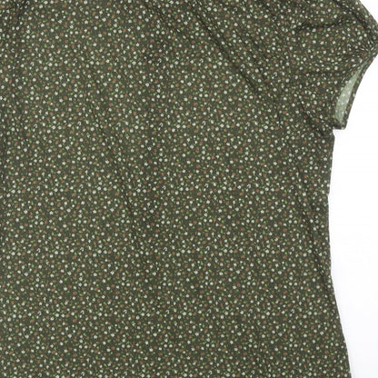 Zara Womens Green Floral Polyester Basic Button-Up Size L Collared