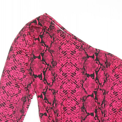 PRETTYLITTLETHING Womens Pink Animal Print Polyester Bodysuit One-Piece Size 14 Snap - Snakeskin Pattern